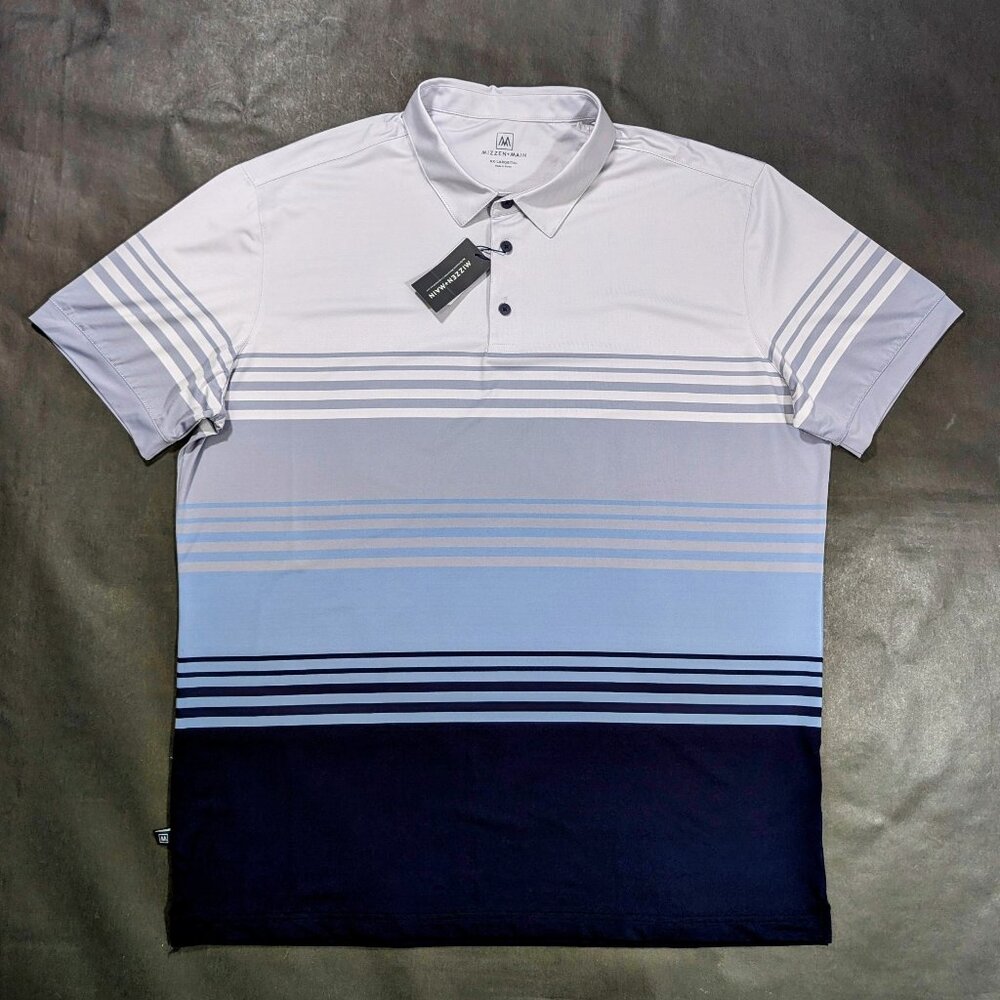 $88 Mizzen + Main Versa Polo Shirt SS Striped Men`s Size 2XL Trim Fit